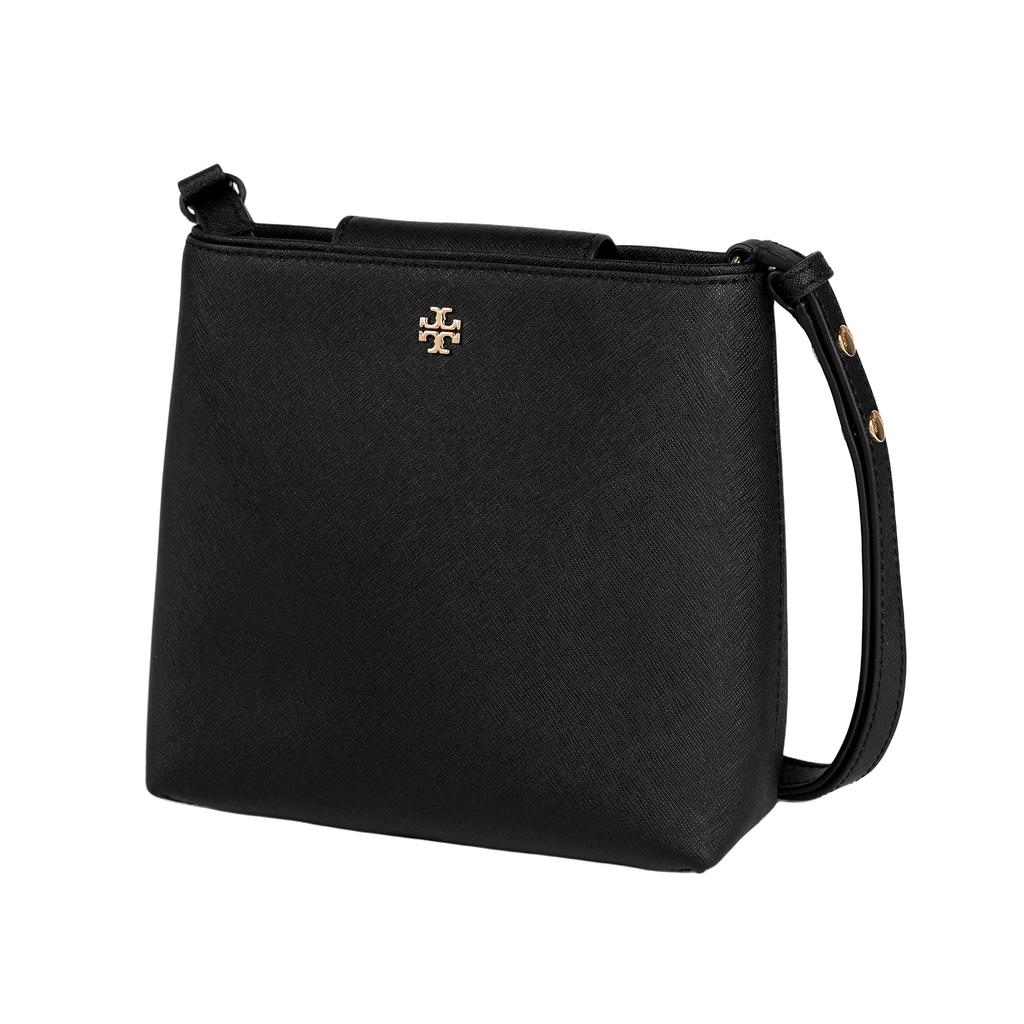 Tory Burch Emerson Logo Magnetic Closure Leather Bucket Bag Women Handbags Black 147938-001