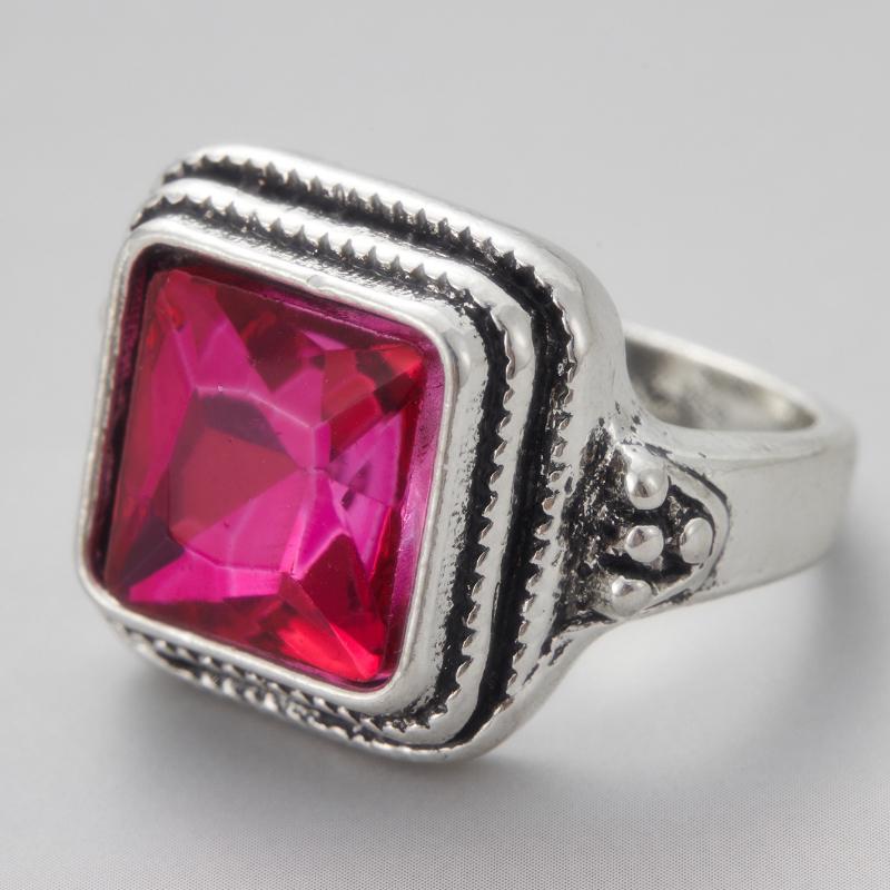 Retro Trend Rose Red Inlaid Zircon Geometric Ring, Women s Personalized Ethnic Style Holiday Accessories Zircon 8