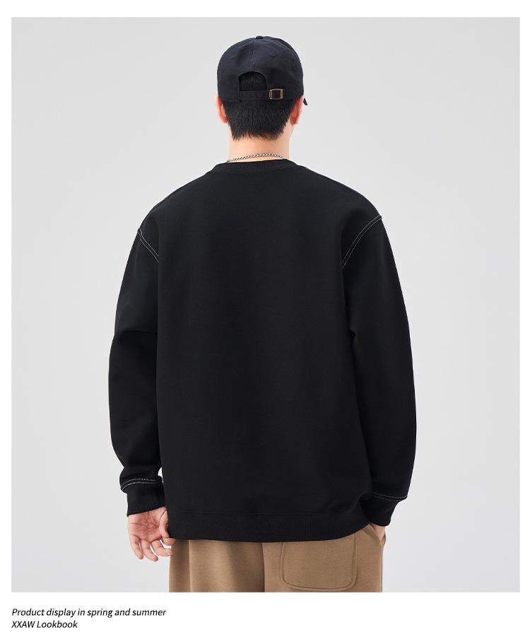 Herren Amerikanisches Retro Plüsch Nähte Rundhals Sweatshirt – Einfarbige, Vielseitige, Lockere Passform Freizeit Oberteil
