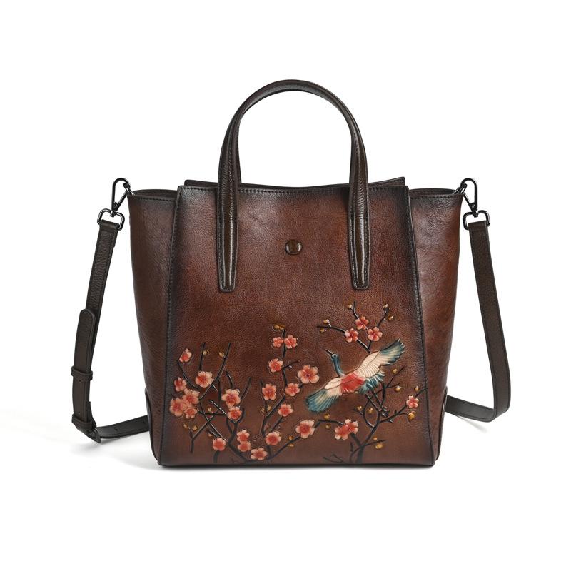 

Johnature Genuine Leather Women s Handbag Large Capacity Retro Embossed Cowhide Versatile Shoulder Bags