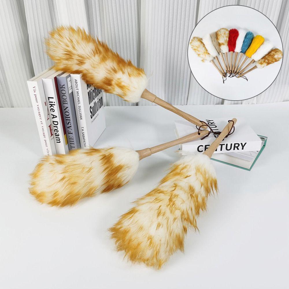 Washable Wool Duster Soft Brush Long Handle Multipurpose Cleaning Tools Lightweight Wooden Handle Wool Dust Collector