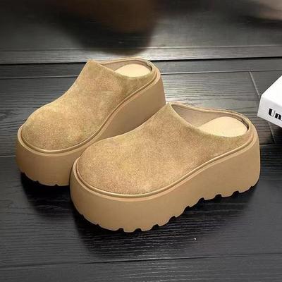 Mattes weiches Leder Muffin Dickboden Taschenkopf Halbpantoffeln Damen tragen Retro vielseitig kleine höhenerhöhende Hausschuhe