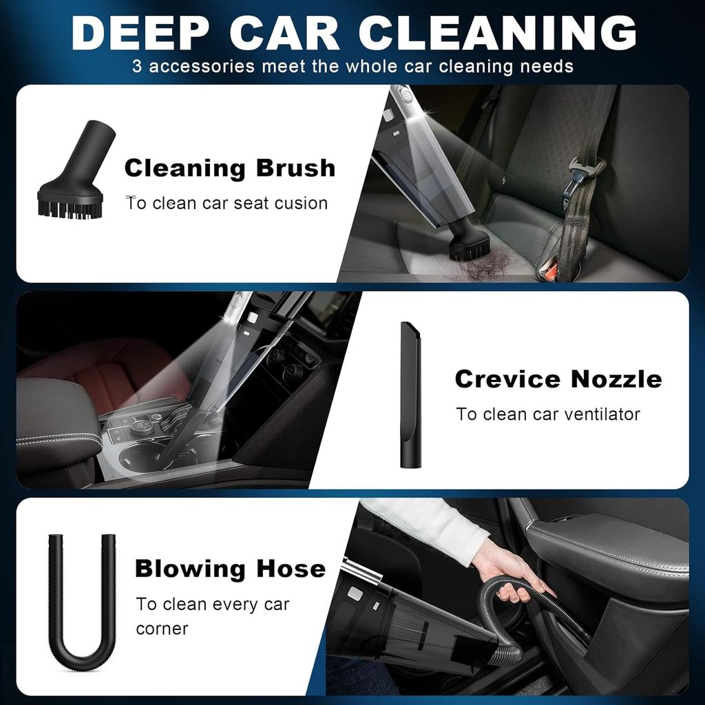 Car Vacuum, Portable Vacuum Cleaner with Powerful 7000PA Suction, DC 12V Power 16.4Ft Cord Wired Vacuum Cleaner, LED Light, Car Accessories for