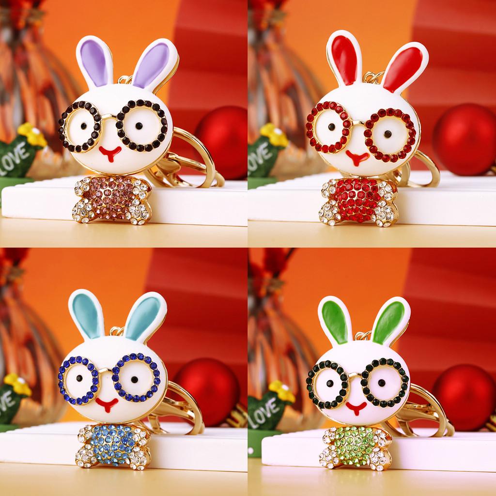 Creative Colorful Rabbit Keychain With Dazzling Rhinestones Stylish Keyring For Women