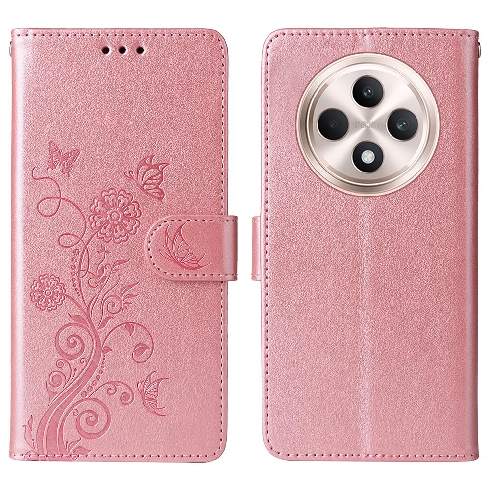 For Oppo Reno12 F 4G Leather Case Butterfly Floral Imprint Wallet Stand Cover