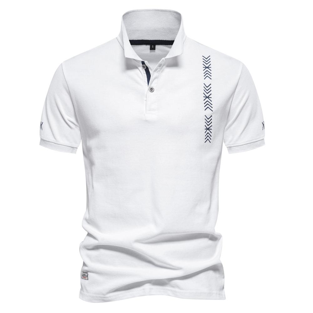 

Чоловічі сорочки поло, бавовна, з короткими рукавами, коміром з лацканами, вишивкою, повсякденні футболки, щодня, зручний чоловічий одяг, літні топи приталеного крою XXL білий