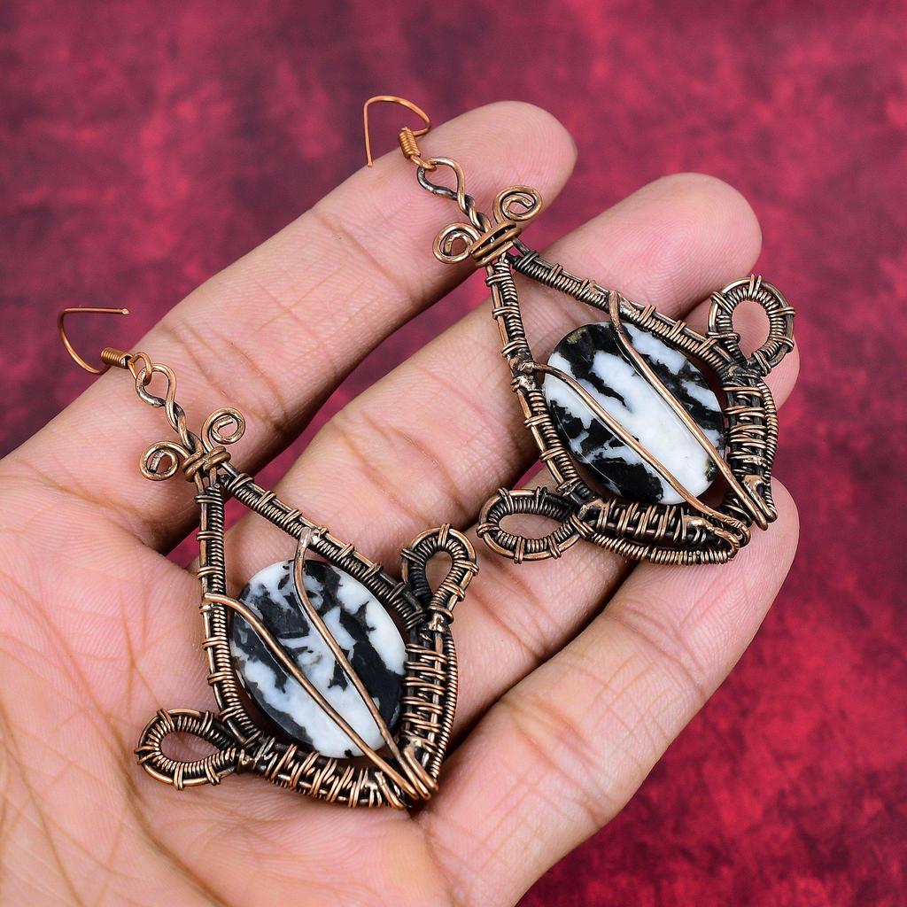 White buffalo turquoise earring copper wire wrapped earring handmade jewelry real gemstone earrings copper wire wrap jewelry gifts for wife