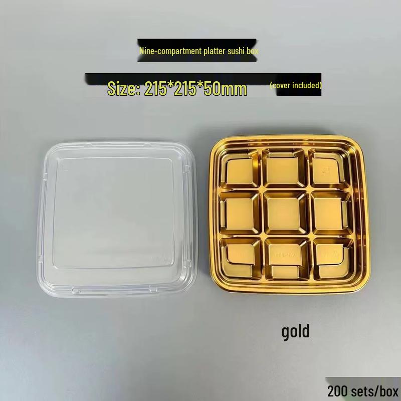 Golden Round 9-Grid Anti-Fog Sushi Sashimi Platter Set