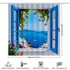 Scenic Blue Window Shower Curtain Mediterranean View Waterproof Heat Resistant Machine Washable Home Decor Complimentary Hook