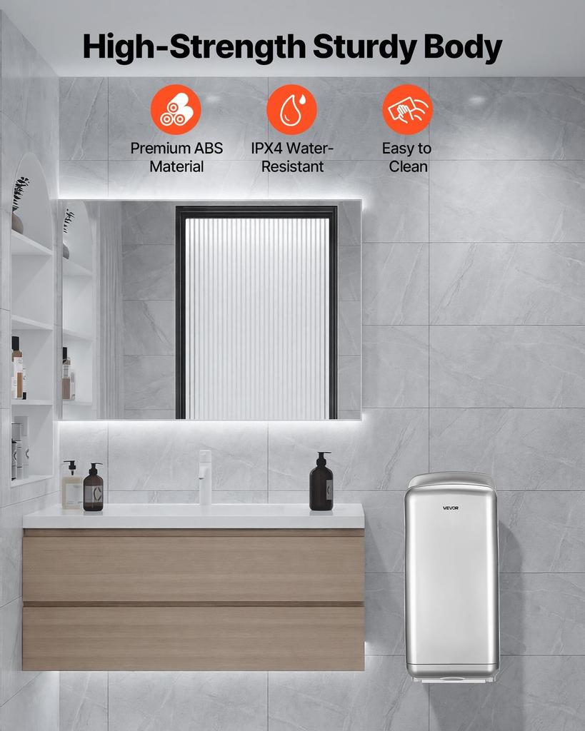 Vertical Hand Dryer, Hand Dryers with HEPA Filter, 19000 RPM High-Speed Motor, Dual-Side Airflow, ABS Sturdy Automatic Air Wall Mount Fast Drying for