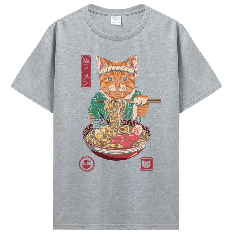 Summer New Men Japanese Samurai Cat Graphic T Shirt Fashion Casual Personality Cool T-shirt Print Cotton Tees Tops
