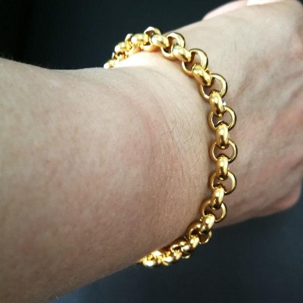 Gold Color 7mm Width Stainless Steel Link Mens Womens Bracelet Jewlery In 18-24cm