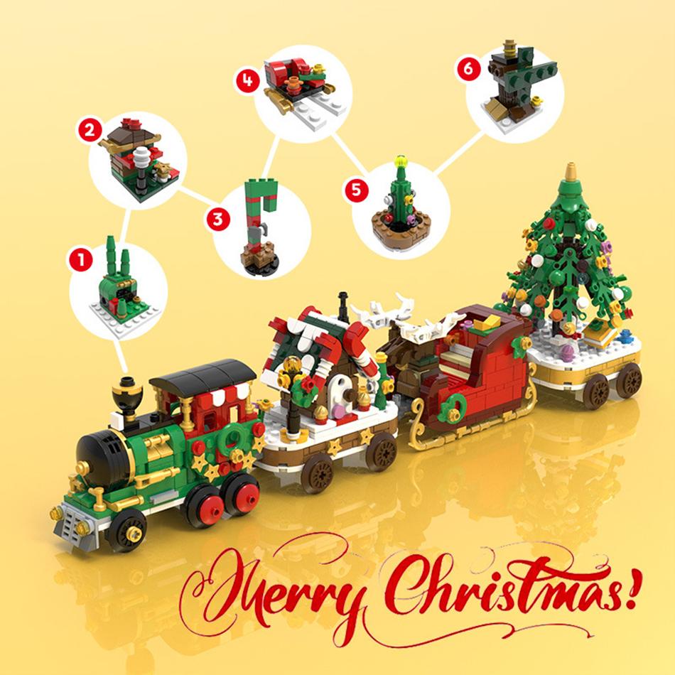 Weihnachtsgeschenke Mikro-Bausteine Zug Weihnachtsmann Schlitten Kutsche Weihnachtsbaum Montagebausteine Spielzeug Neujahrsgeschenk Kinder
