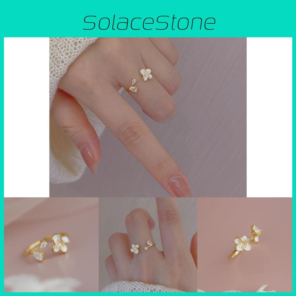 Chic 925 Pure Silver Flower Ring For Women With Unique Geometric Adjustable Design