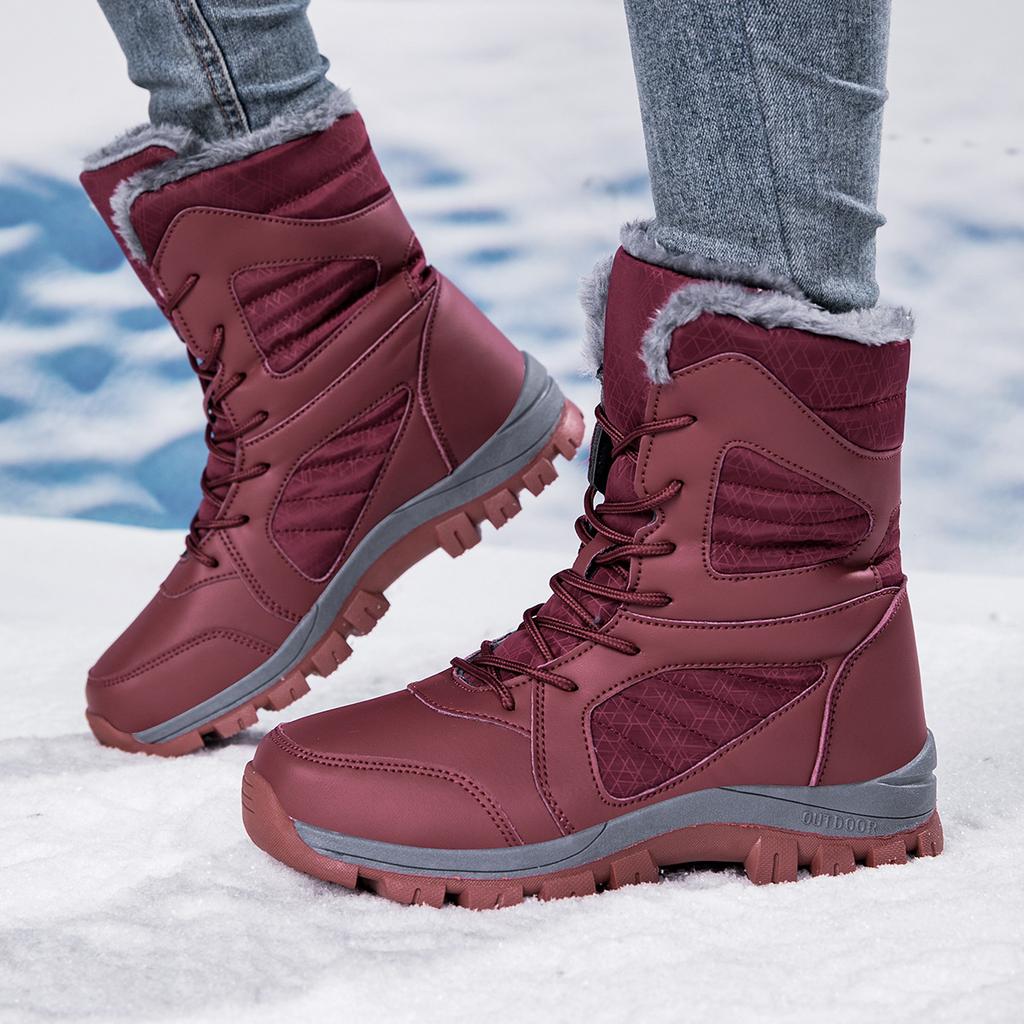 Winter Warm Snow Boots for Women Faux Fur Lining Waterproof Mid-Calf Ankle Booties Anti-Slip Outdoor Shoes Women's Lace Up Walking Hiking Sport Boots