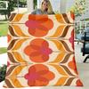 Retro Hippie Floral Geometric Throw Blanket Soft Flannel, Antiwrinkle Easy Care, Vibrant Orange Pink Brown Beige Design for Home Decor, Travel, Gifts