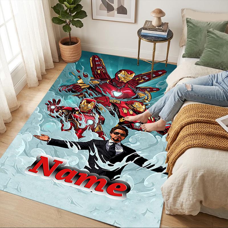 Personalized Name Iron Man Flight Living Room Non-Slip Area Rug Soft Carpet for Bedroom Kids Playroom Sofa Office Home Decor Doormat