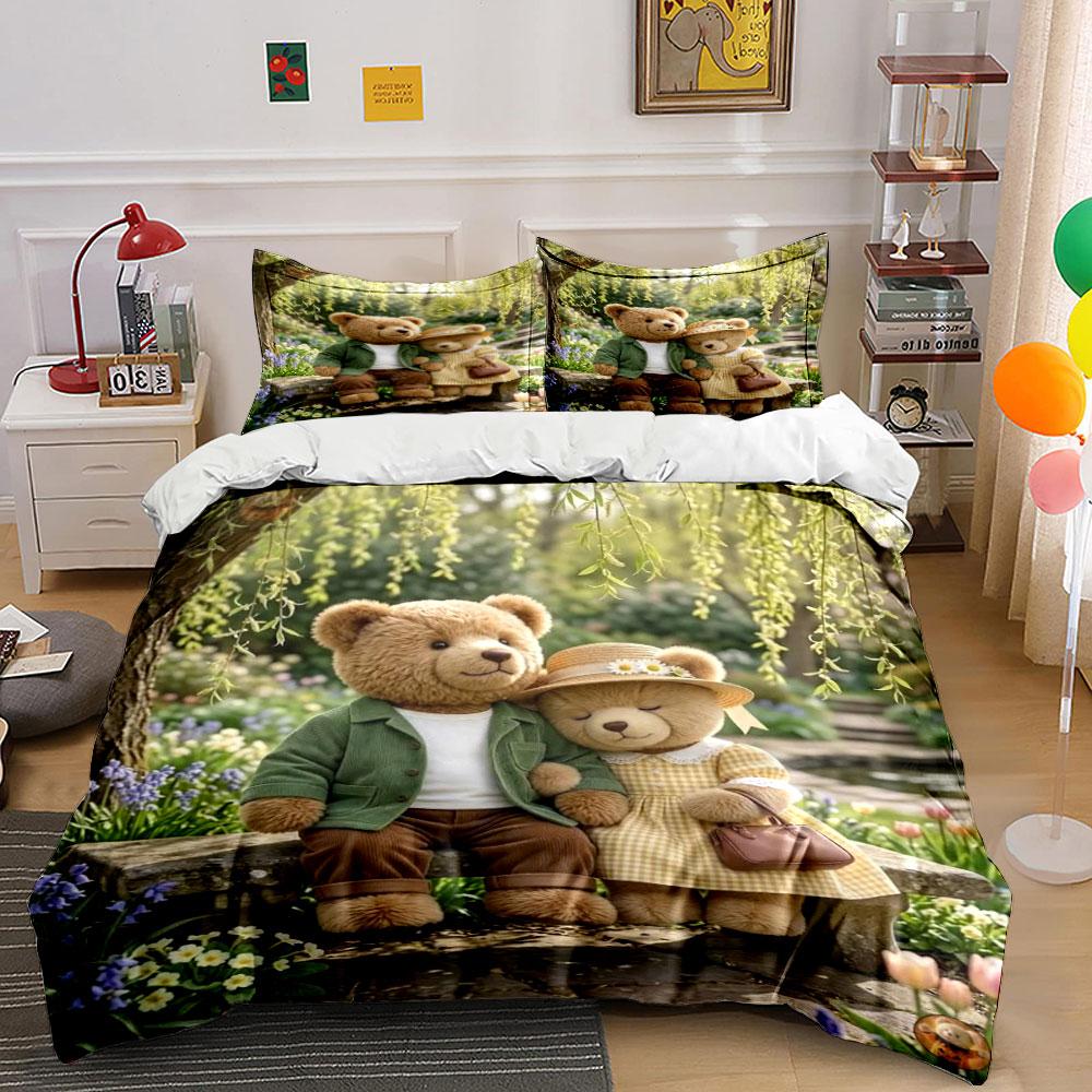 

Seated teddy bears outdoors. Bedding sets Duvet cover sets Duvet covers Pillowcases(1 * Duvet Cover 2 * Pillowcases, without duvet insert) 135x200cm