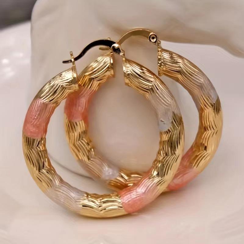 Simple Retro Geometric Copper Earrings Three-Color Pattern Fashionable Personalized Earrings