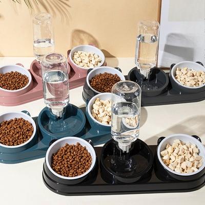 Pet Supplies Degrees Raised 3 In 1 Cat Feeder Double Bowl Neck Protection Automatic Water Dispenser Pet Food Container Cat