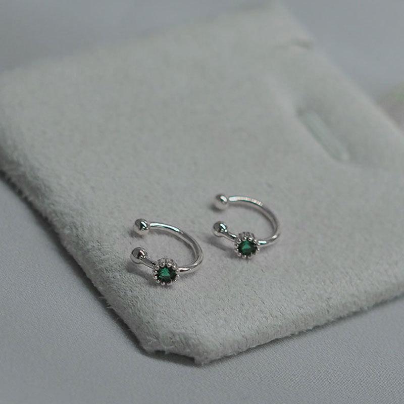 925 Sterling Silver European Style Open Dark Green Zircon Gold Ear Clip Women Street Photography Jewelry