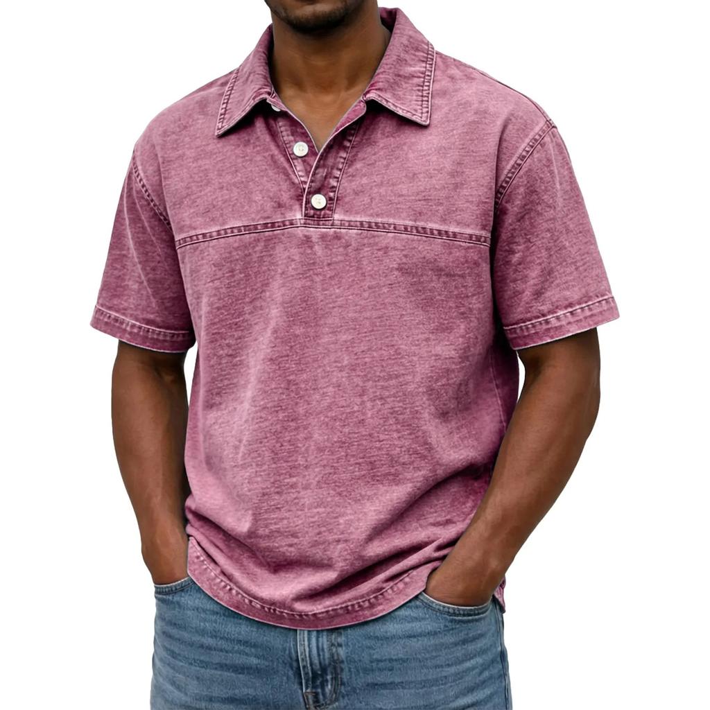 Men's Button-down Short-sleeved Fitted Distressed Washed -neck Casual Shirt