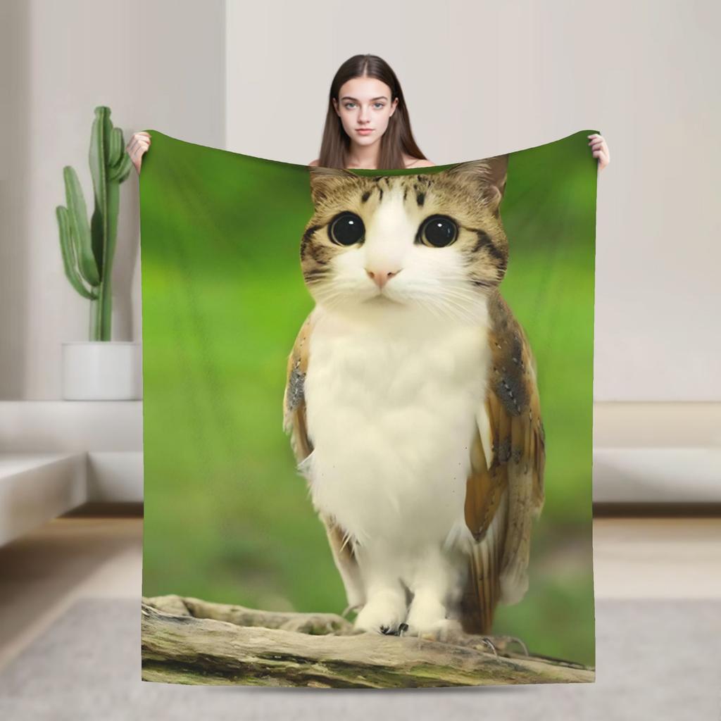 Meowl Cat Owl Meme Blanket Cozy Soft Throw Blankets for Bed 50x60 Inch Multi-size Quilt