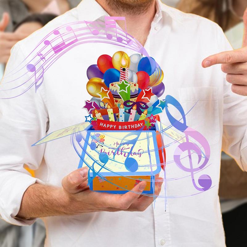Kids Birthday Card 3D Popup Music LED Lighting Birthday Greeting Card 3D Popup Greeting Postcards With Blowable Light Candle For