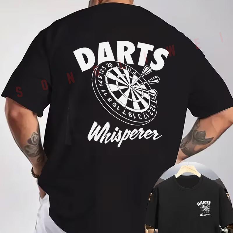 Darts Whisperer Graphic Motorcycle T-Shirt Double-Sided Print Men's Short Sleeve Round Neck Ca