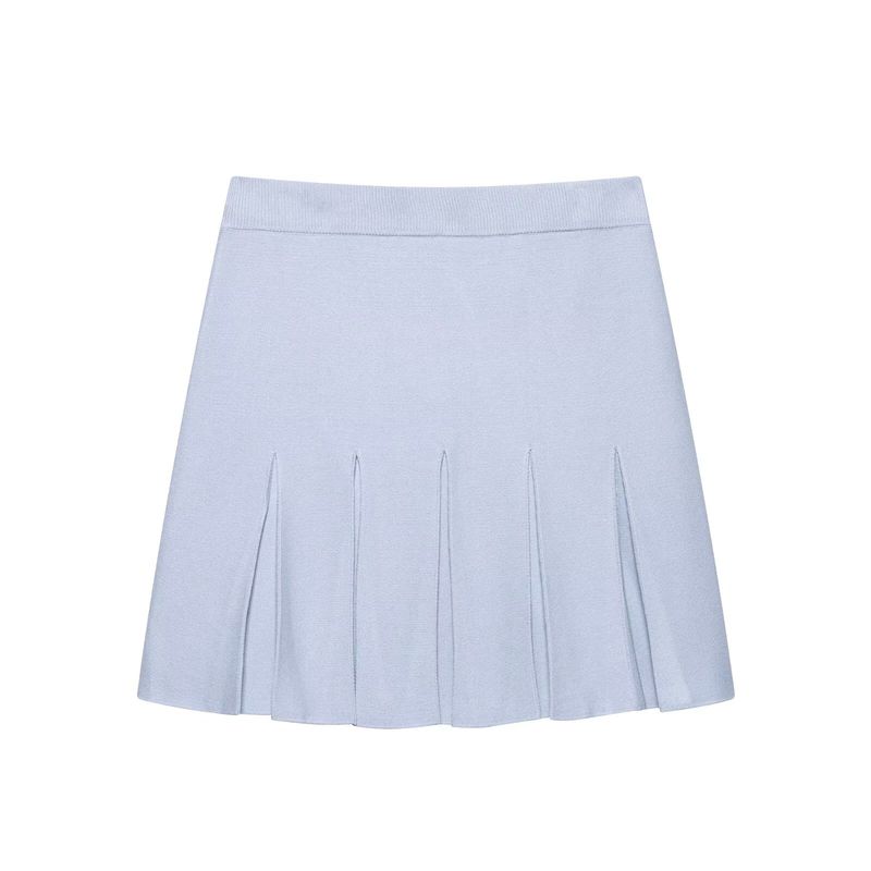 

Kaslead New Women clothes Western Style Fashion Knitted Top Half-Length Short dress 5755039 5755040 Blue overskirt L