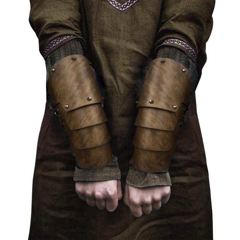 4-lagige Ritter-Handschuhe Mittelalterliche Armschienen Renaissance-Kostüm PU-Armschienen