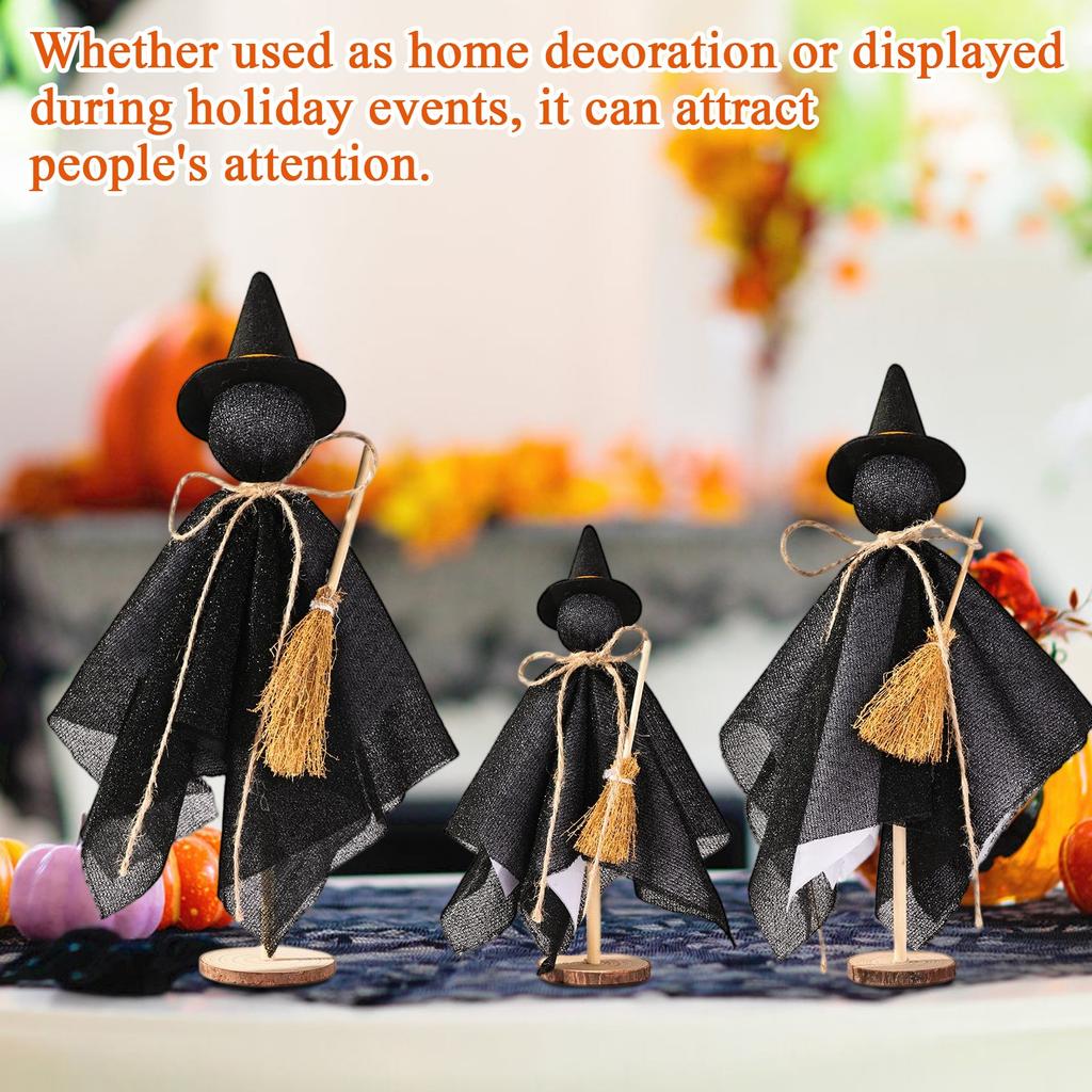 Halloween Interior Decorations - Set Of 3 Halloween Ghosts, Wooden Stand, Tabletop Decorations, Horror Halloween Decorations
