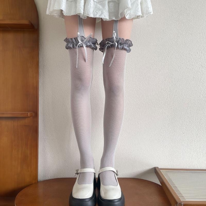 Fishnet Lace Thigh High Stockings For Women Comfortable Cotton Stretchable Socks Elegant Pantyhose Fashion Legwear