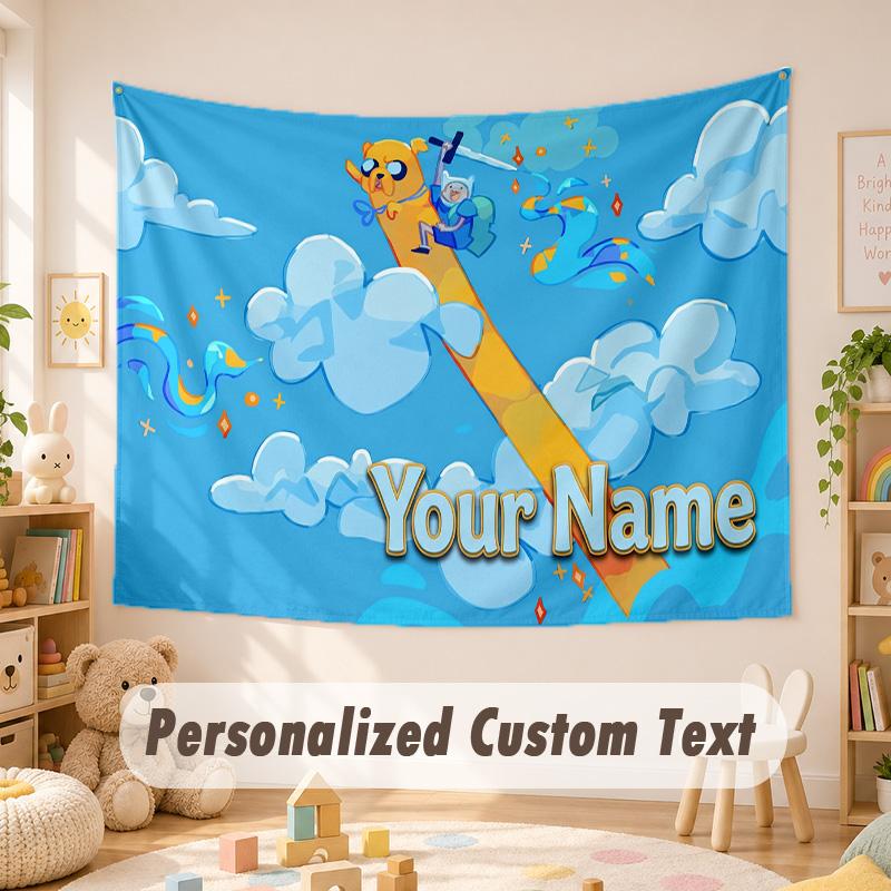 Custom Name Text Tapestry,Adventure Time cartoon Boho Wall Hanging, Decorative Backdrop Tapestry For Room
