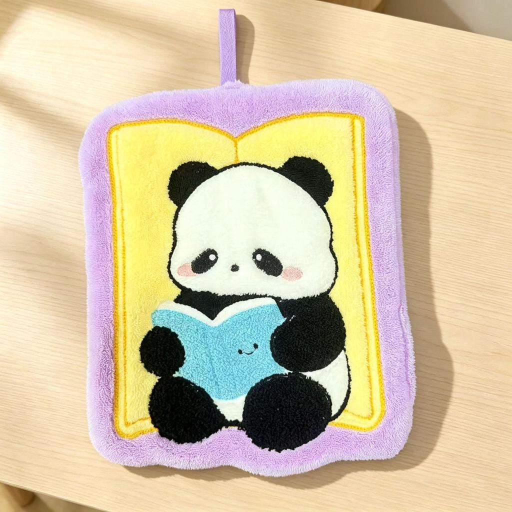 Odorless Cartoon Panda Kitchen Hand Towel - Soft, Cute, Coral Fleece Wipe Cloth for Kids