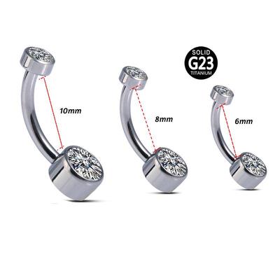Double Cylinder Zircon Belly Ring: 14G 6/8/10mm Bar G23 Titanium, 2022 New