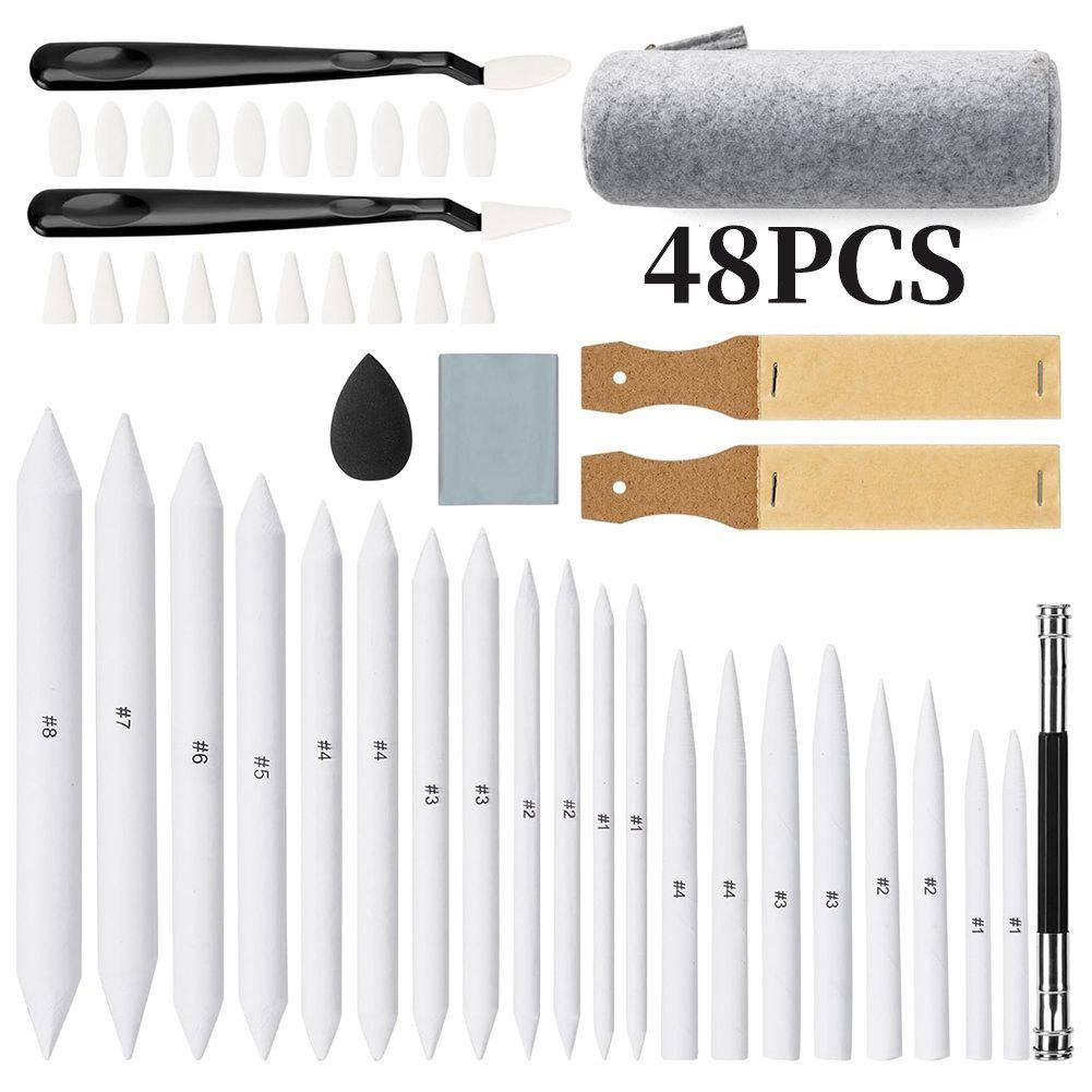 

48-Piece Sketching & Drawing Set: Paper Stumps, Blending Tools, Sponge Brushes, Sandpaper for Beginners