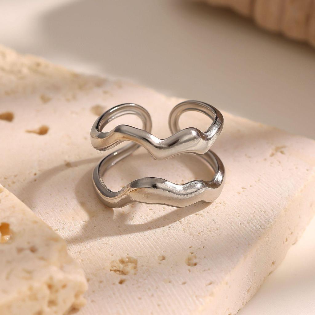 18K Gold Plated Titanium Steel Open Ring: European Fashion, Trendy & Stylish Design for Women.