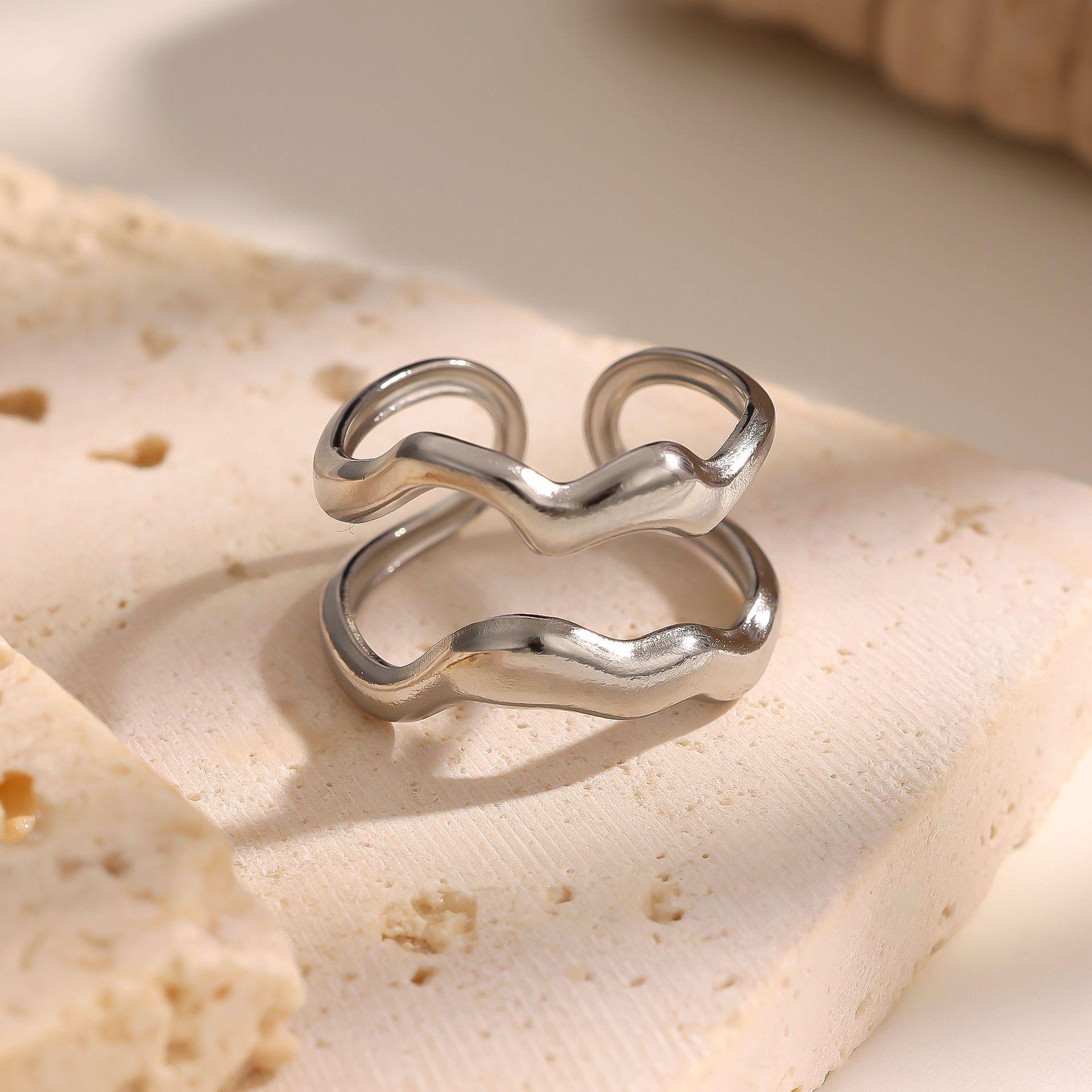 Sleek Irregular Lines Stainless Steel Index Finger Ring for Women
