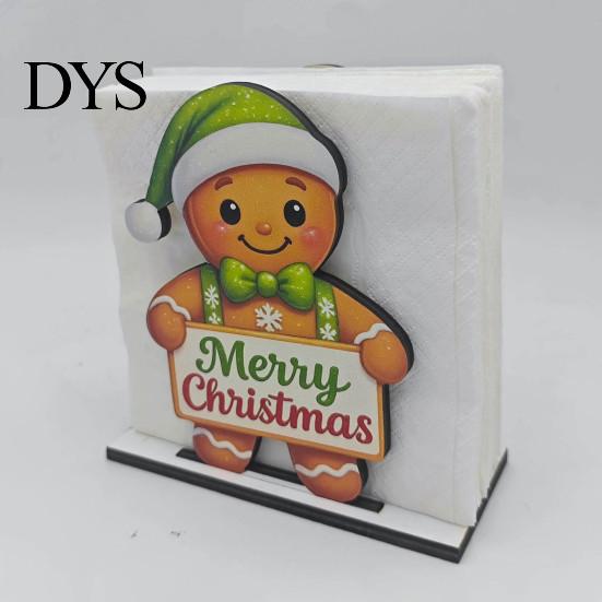 Gingerbread Man Table Ornament Wooden Christmas Napkin Holder, And Deer Design, Vertical Storage Stand Decorative Paper Towel for Kitchen Dining