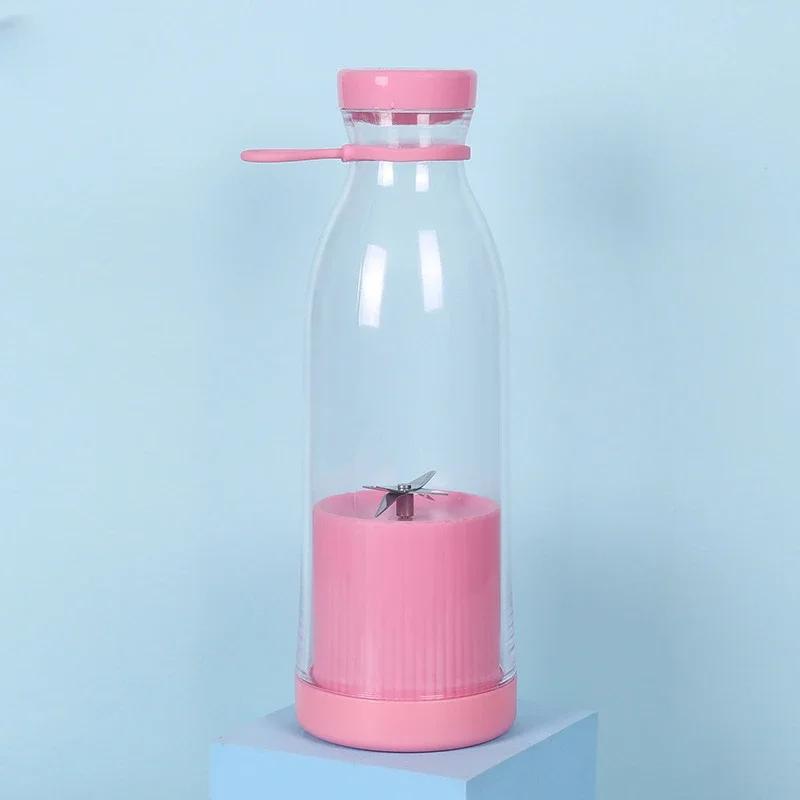 

Портативная электрическая соковыжималка для фруктов, симпатичная ручная бутылка для вина, чашка для сока, маленькая 6-лезвийная перезаряжаемая овощная соковыжималка, блендер, миксер 380ml розовый