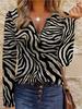 Comfortable Trendy Casual Elegant Style Painting Irregular Zebra Print Element Pattern True Size Women'S Round Neck Zipper Long Sleeve