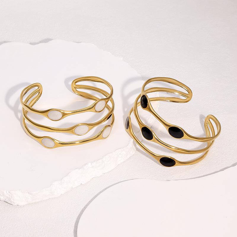 Non-tarnish Luxury New Stainless Steel Open Bracelet Niche High-end 18k Gold-plated Oil Dripping Does Not Fade Jewelry Women