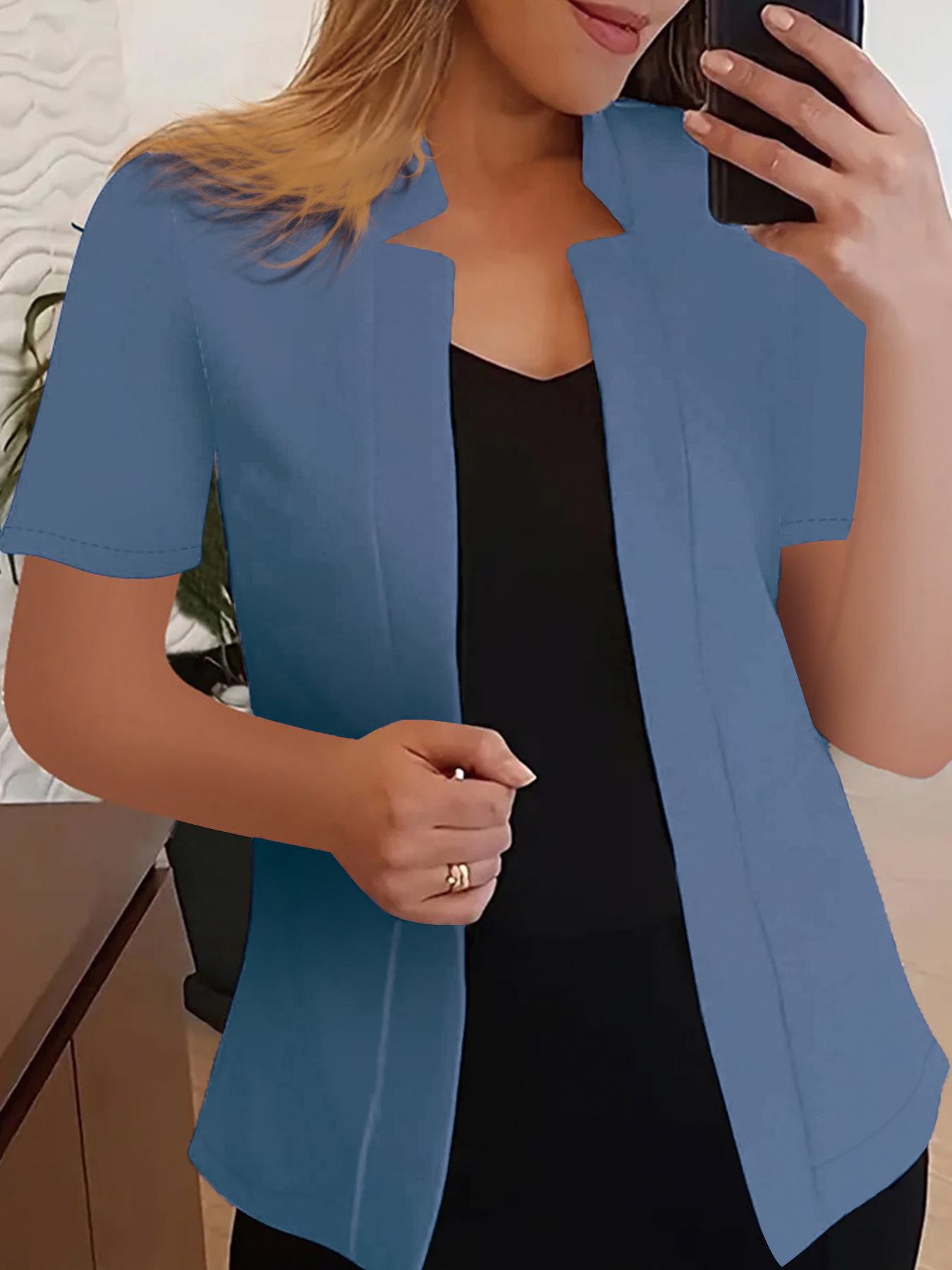 

2024 Новый кардиган с воротником-стойкой и короткими рукавами, пиджак, топ, костюм XXXXXL светло-синий