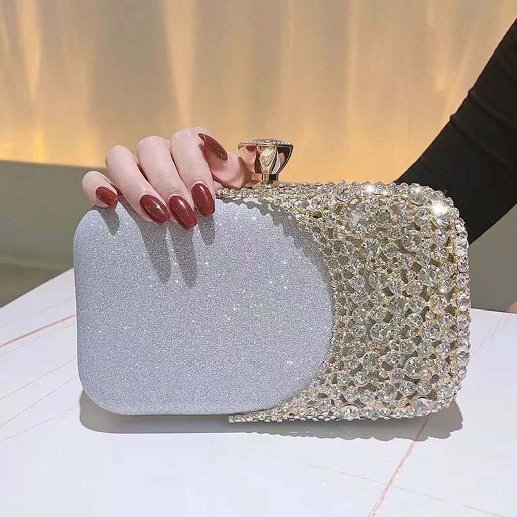 Bolsos de Noche de Moda Calados para Mujer con Cadena de Hombro de Diamantes Bolsos de Mano Cartera Nupcial Femenina Portatarjetas Lentejuelas