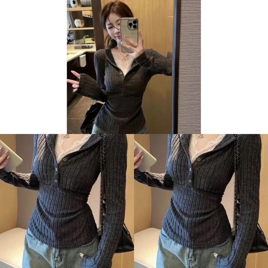 Zweiteiliger Strickpullover mit tiefem V-Ausschnitt für legere Bürokleidung