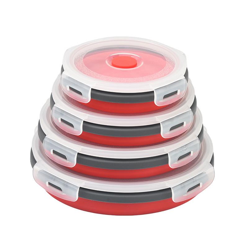 Collapsible Silicone Bento Lunch Box - Portable & Microwave-Safe Storage Set for Fresh-Keeping
