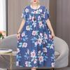Plus Size Loose Vintage Print Langes Kleid für Damen Lässige Kurzarm-Sommer-Damenkleider
