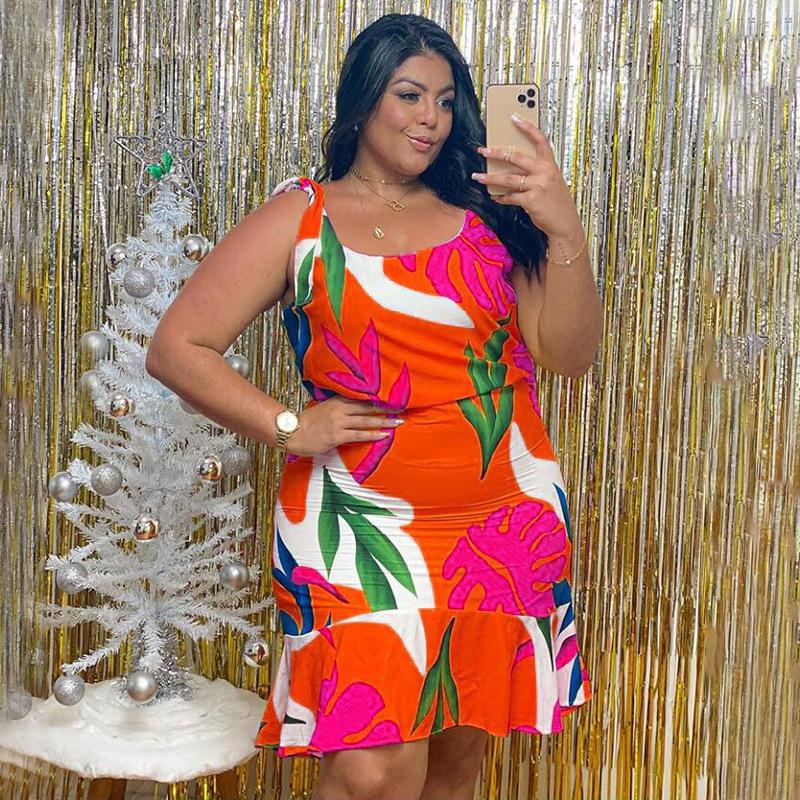 Plus Size Women's New Printed Mid Length Sleeveless Dress