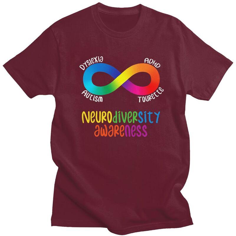 Male Neurodiversity Awareness ADHD Autism Dyslexia Tourette T Shirts Short Sleeve Cotton TShirt Casual Loose Oversized Clothes